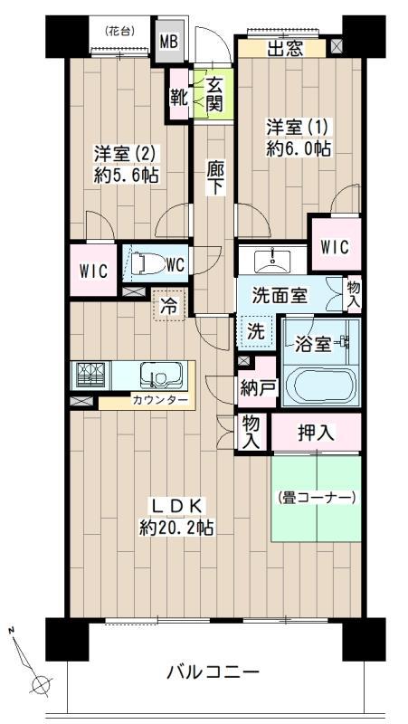 ザ・パークハウス横浜岸谷(2LDK/11階)の間取り写真