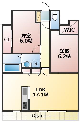 LIBTH菊陽III(2LDK/2階)の間取り写真