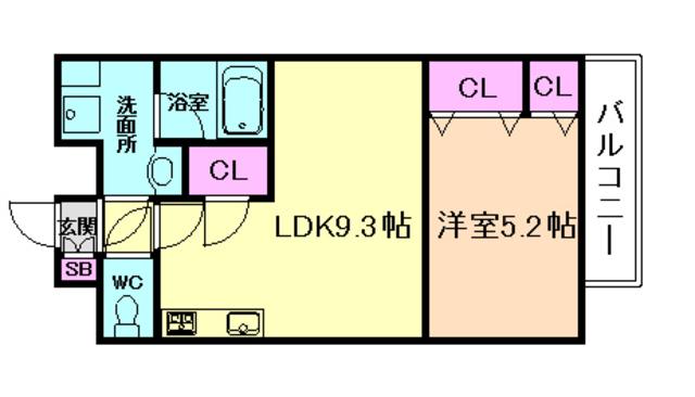 スプランディッド三国ファースト(1LDK/9階)の間取り写真