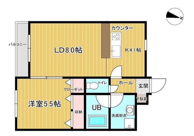 グランフィル紫竹山(1LDK/2階)の間取り写真
