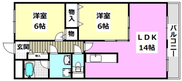 リュイール千里(2LDK/4階)の間取り写真