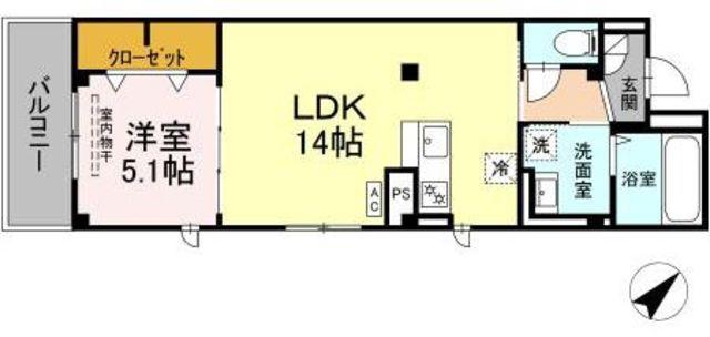 まいづるビル(1LDK/3階)の間取り写真
