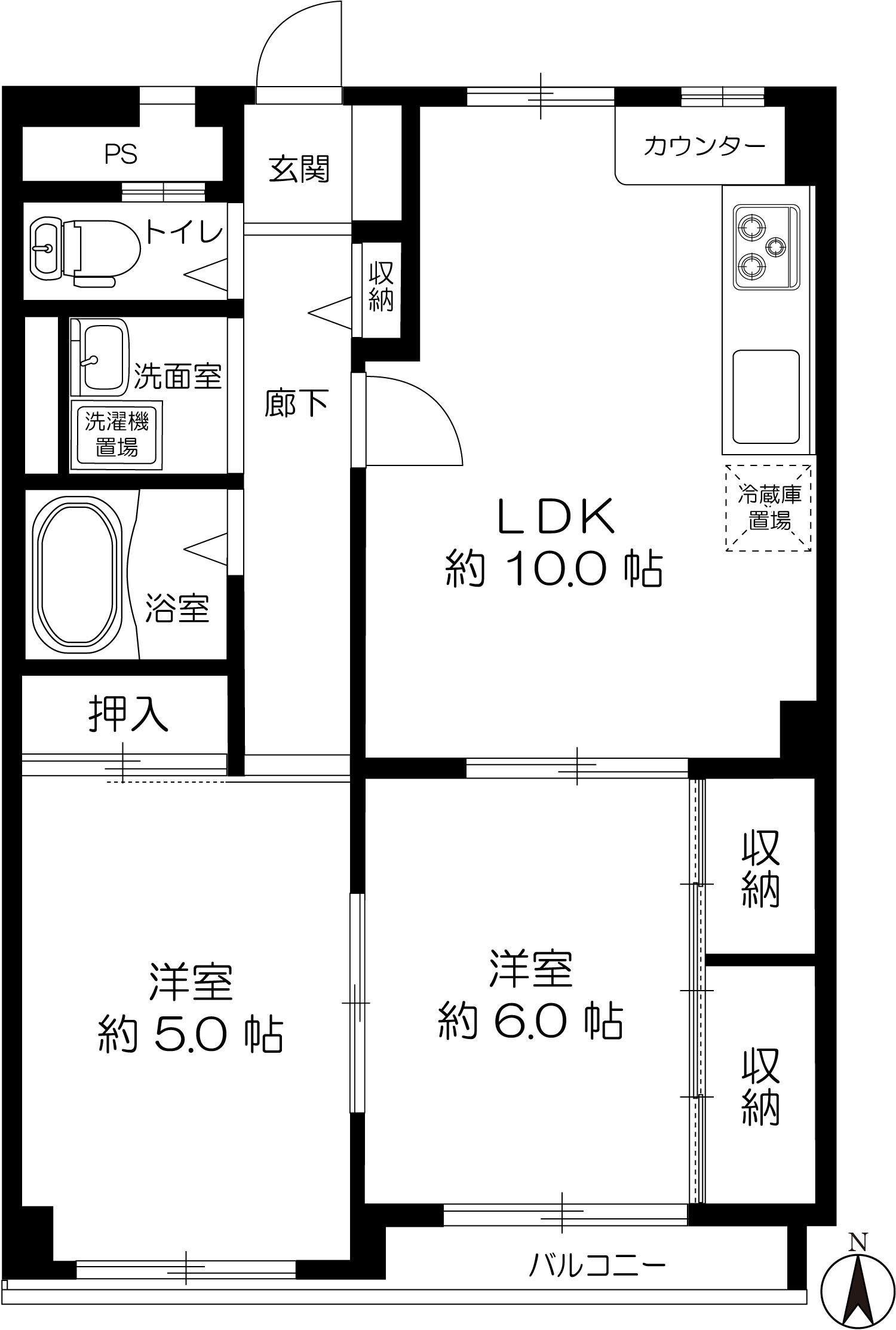 京橋第1コーポ(2LDK/9階)の間取り写真