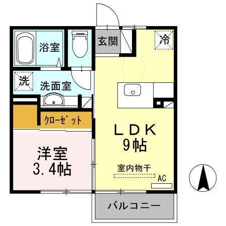 D-ROOM伝上山(1LDK/2階)の間取り写真