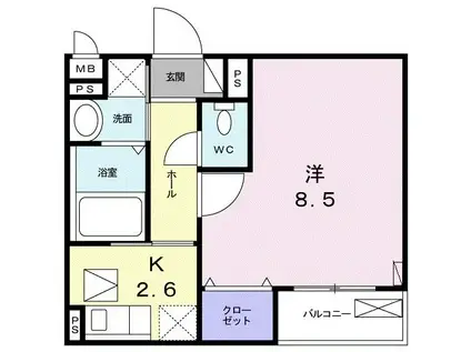 クレディーカーサ(1K/2階)の間取り写真