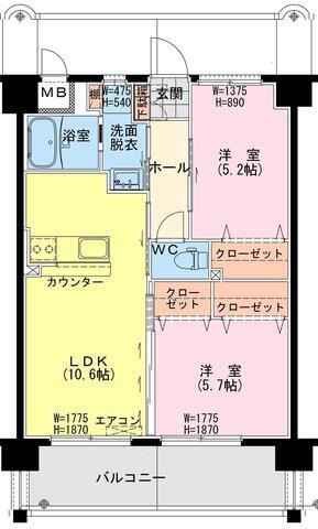 延岡・北小路YMマンション(2LDK/3階)の間取り写真