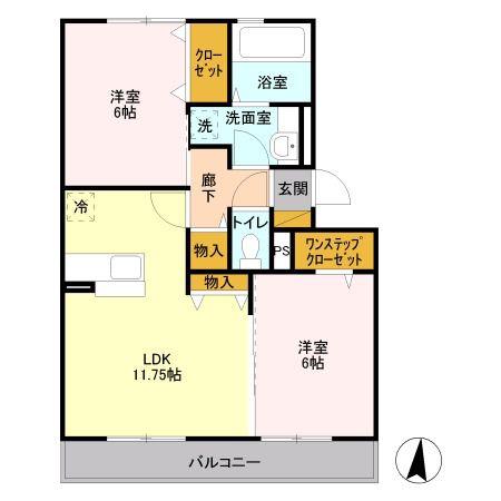 レイク南風(2LDK/1階)の間取り写真