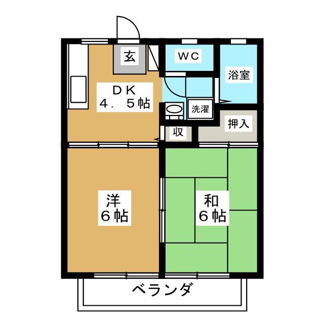 パナコーポ荒木 中棟(2DK/2階)の間取り写真