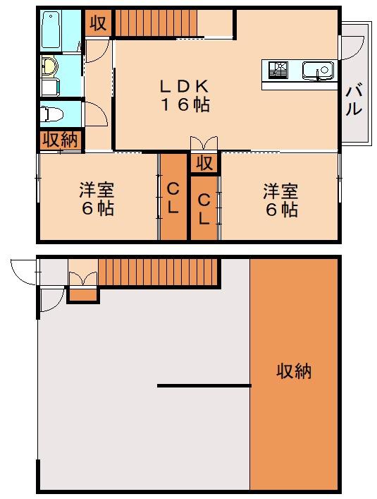 ギャラン中間(2LDK/1階)の間取り写真