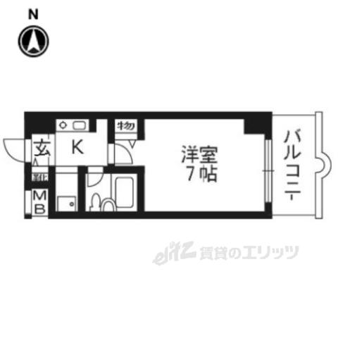パラドール西院PARTⅡ(ワンルーム/2階)の間取り写真