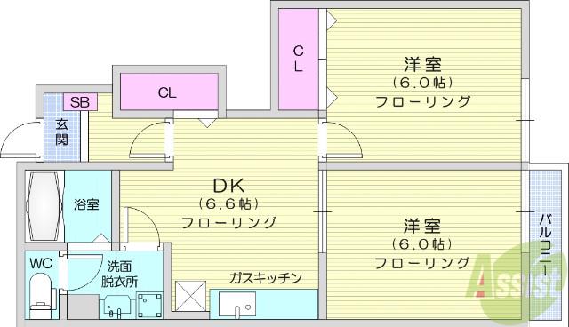 ビオラメゾンS(2DK/1階)の間取り写真