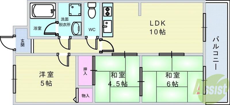 ユーコート豊中(3LDK/4階)の間取り写真