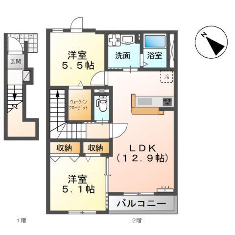 コスモス(2LDK/2階)の間取り写真