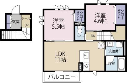 エンゼルハイム7号館(2LDK/2階)の間取り写真