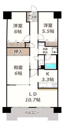 CASSIA南住吉(3LDK/8階)の間取り写真