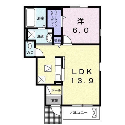 ヒトヤスミB(1LDK/1階)の間取り写真