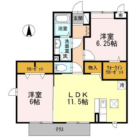サンハウス B棟(2LDK/1階)の間取り写真
