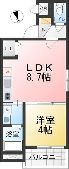 地下鉄鶴舞線 川名駅 徒歩5分 3階建 築1年(1LDK/1階)の間取り写真