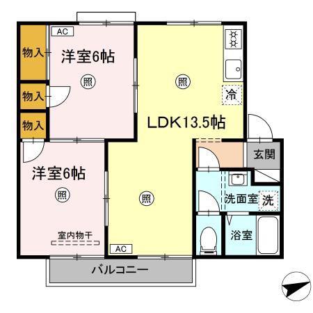 エアフォルクA棟(2LDK/2階)の間取り写真