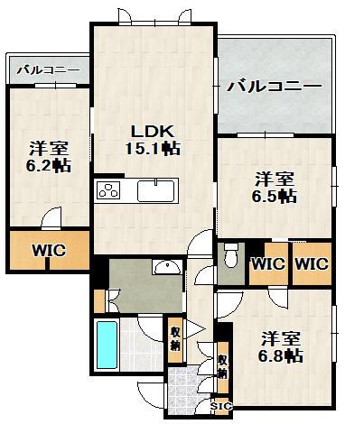 CELFENA 宝塚・川面 HAUTDEGAMME(3LDK/2階)の間取り写真