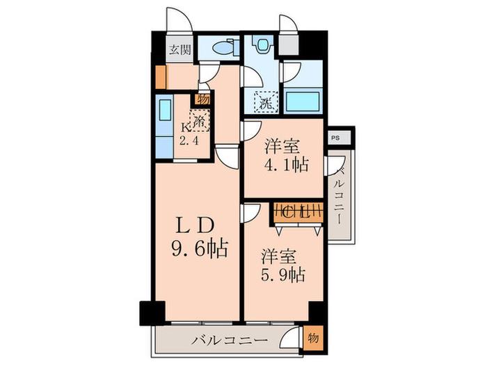カルチェ恵比寿(2LDK/5階)の間取り写真