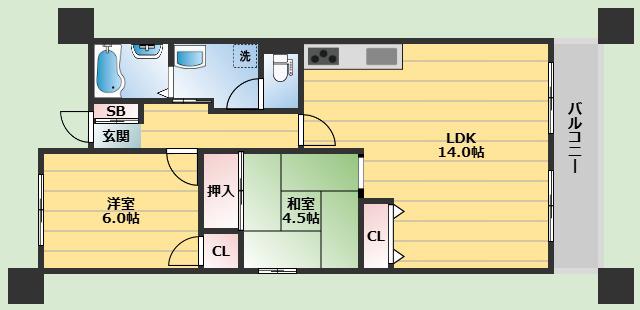 グランドール中桜塚(2LDK/4階)の間取り写真