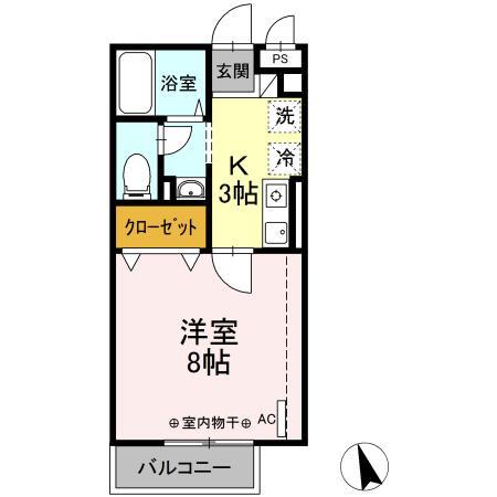 アムール大倉山A棟(1K/2階)の間取り写真