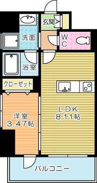 プレジデンスザ小倉(1LDK/8階)の間取り写真