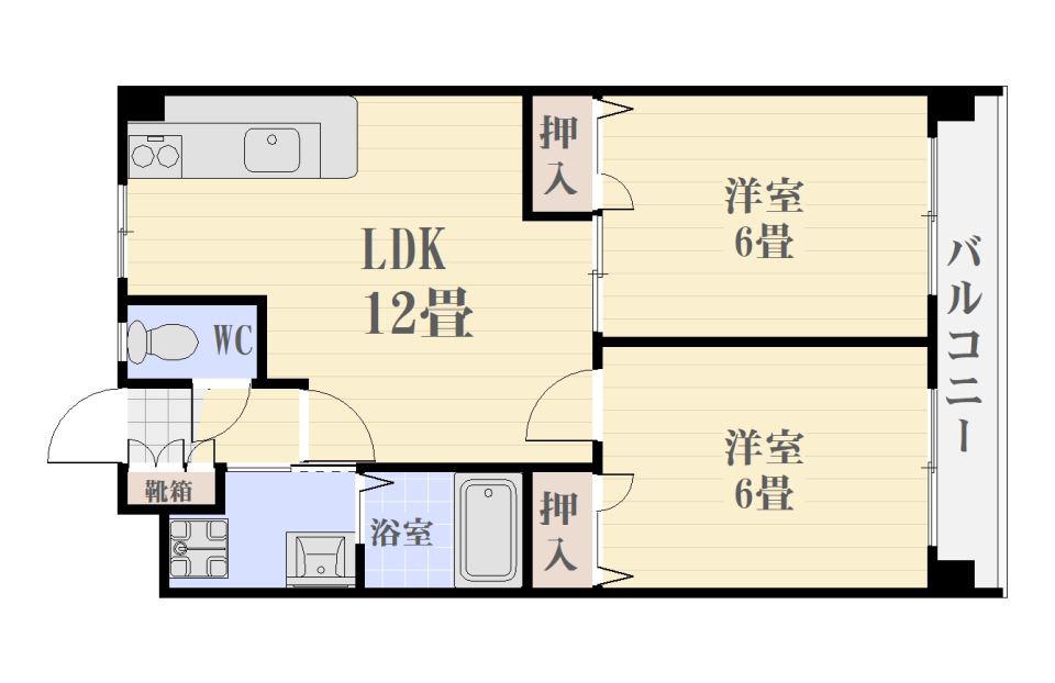 ビューポイント武B棟(2LDK/3階)の間取り写真