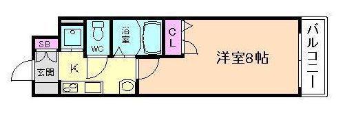 CITY SPIRE北梅田(1K/2階)の間取り写真