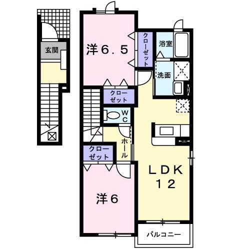 コモディダ A(2LDK/2階)の間取り写真
