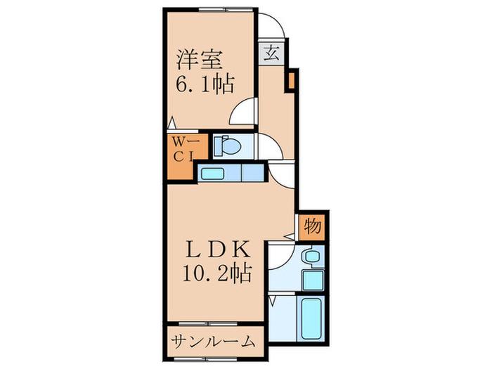 オーリュー下三緒(1LDK/1階)の間取り写真