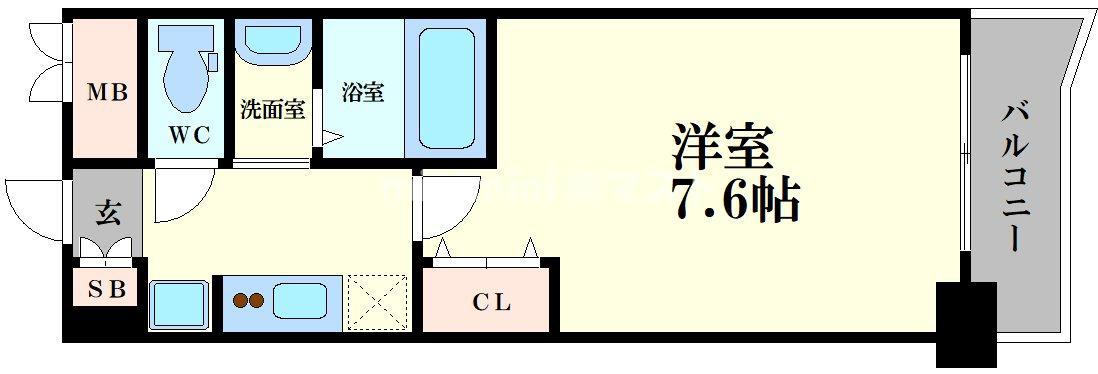 ビオトープ靭本町(1K/3階)の間取り写真