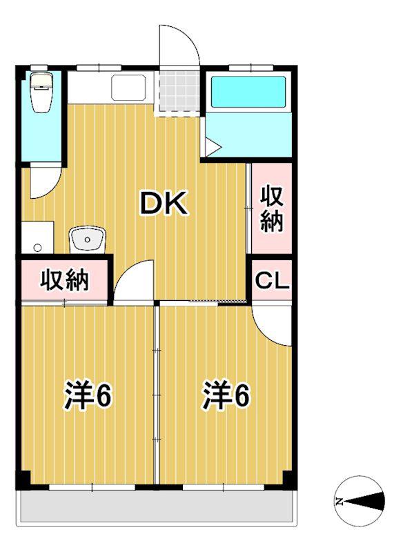 ヤママス6号(2DK/2階)の間取り写真