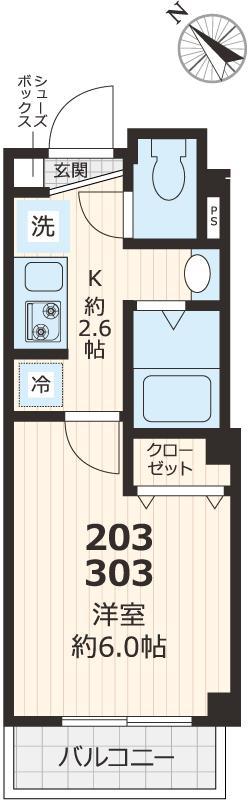 ソラーナ(1K/2階)の間取り写真