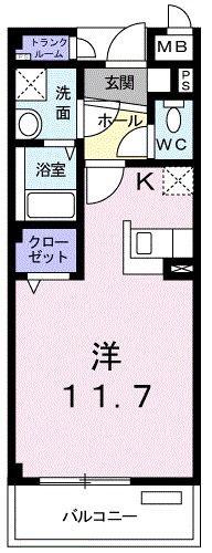モンテシャスター(ワンルーム/2階)の間取り写真