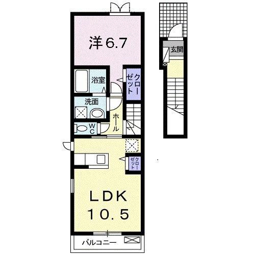 ラヴィエールII(1LDK/2階)の間取り写真