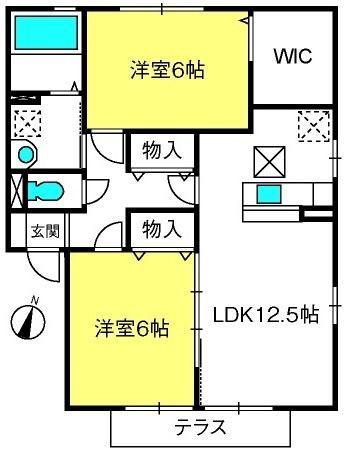 フレシールB棟(2LDK/1階)の間取り写真