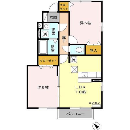 グランメール B(2LDK/1階)の間取り写真