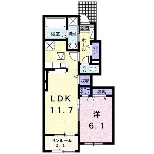 ビリーブ B(1LDK/1階)の間取り写真