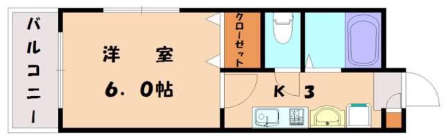 ＪＲ鹿児島本線 赤間駅 徒歩2分 3階建 築10年(1K/3階)の間取り写真