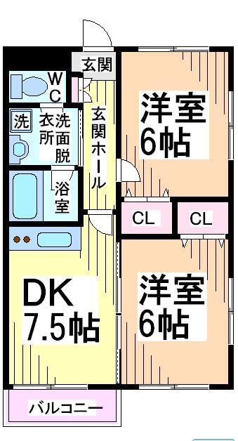 サニーハイツ(2DK/1階)の間取り写真