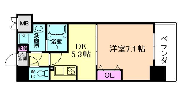 南森町プライマリーワン(1DK/2階)の間取り写真