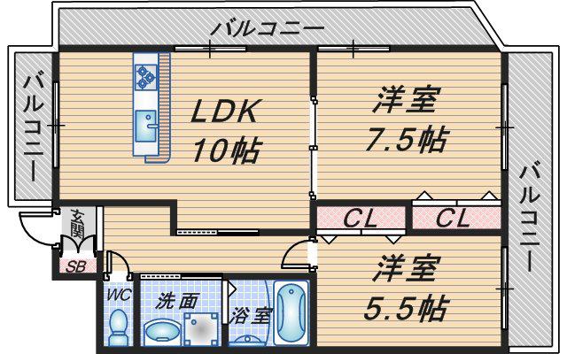 宮本マンション(2LDK/2階)の間取り写真