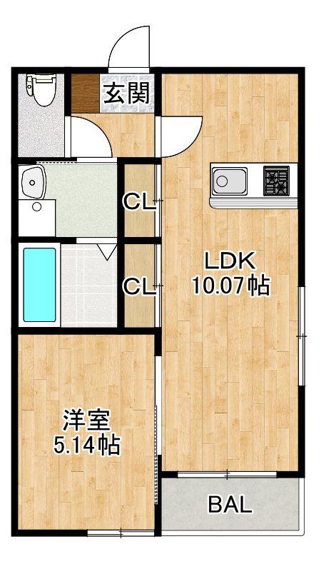 ZINN(1LDK/1階)の間取り写真