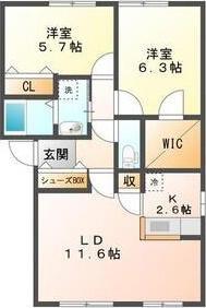 CHOU CHOU北郷87(2LDK/2階)の間取り写真