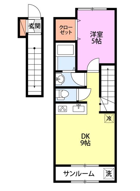 ルミエールデュース(1DK/2階)の間取り写真