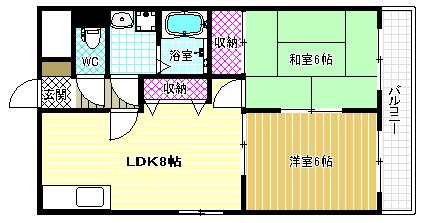 ロイヤルパレス法善寺(2LDK/4階)の間取り写真