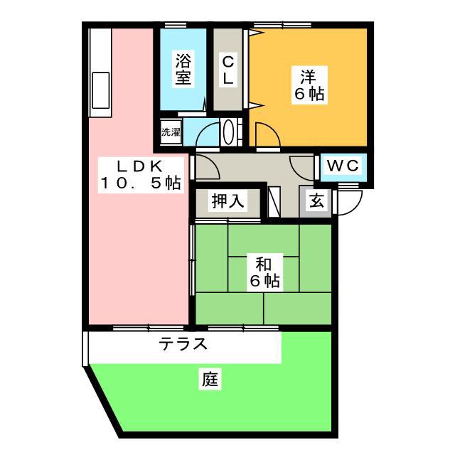 サンガーデン笹原A棟(2LDK/1階)の間取り写真