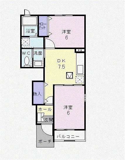 クリエースト壱番館(2DK/1階)の間取り写真